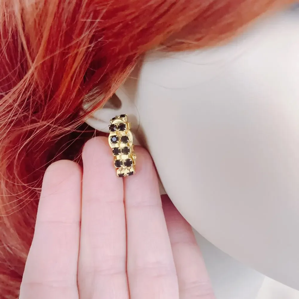 Vintage Unique Mid Century Black Rhinestone Wrap Around Clip On Earrings